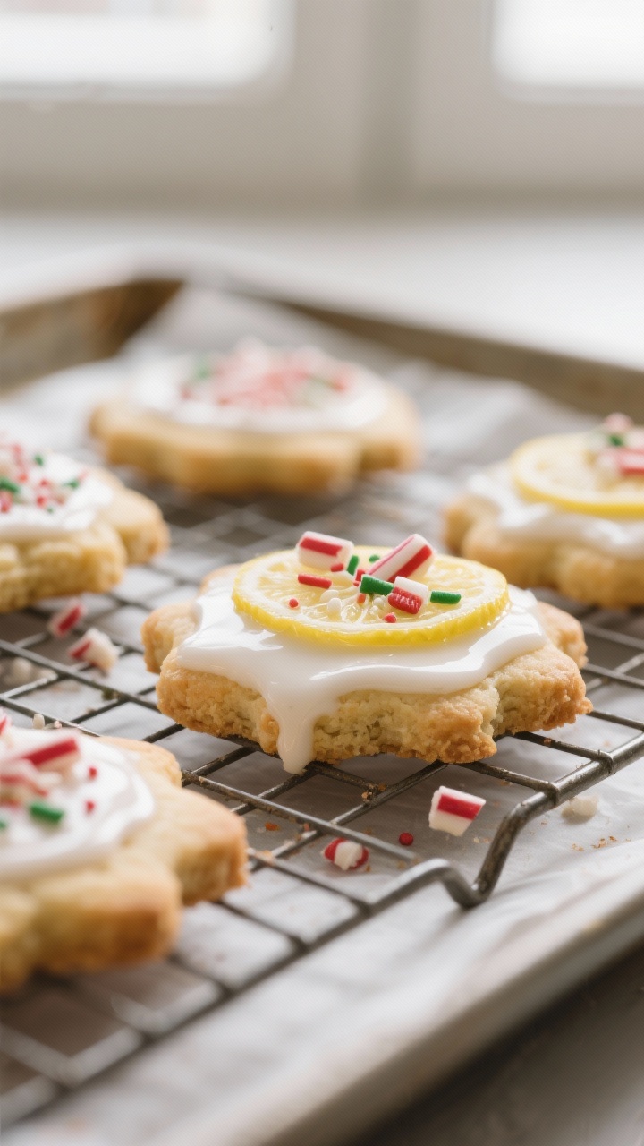 Close-up detail of freshly baked vegan Christmas sugar cookies cooling on a wire rack, edges just se