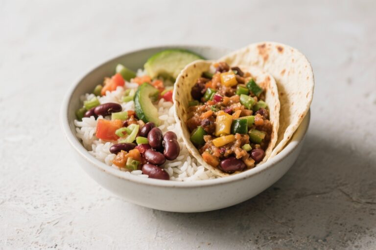 My Favorite Veg Bean & Rice Burrito Bowl Recipe!