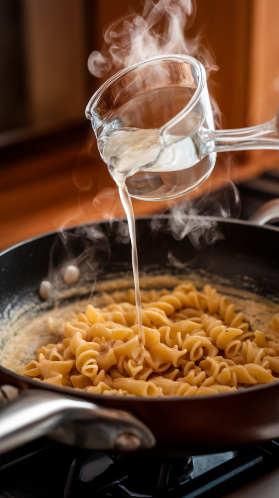 pasta water being poured into creamy pas 22b4xfl1txyeaugraj8wyw nd4obv6csx6twmxkpob5cg cover hd