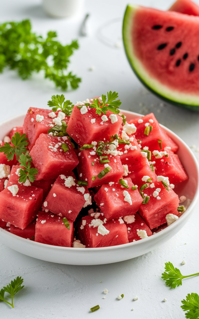 Easy Watermelon Feta Salad For Summer! watermelon feta salad in white bowl juic a n12y1crjevxjg1vegq a qwbggh0bqwedwjeam5hrig hd