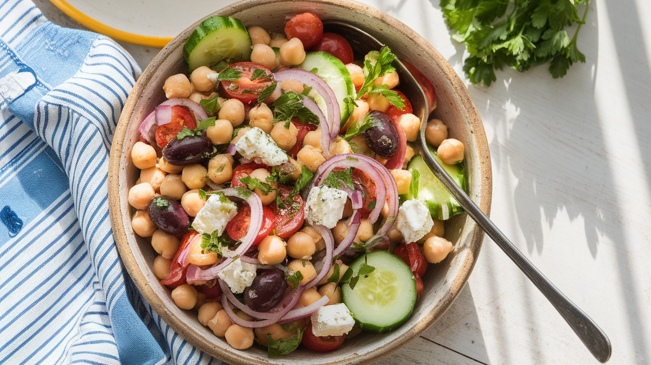 Greek chickpea cucumber salad